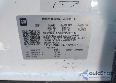 2024 Cadillac Lyriq Luxury W/1Sd z USA, uszkodzony, nr VIN 1GYKPRRL5RZ129277